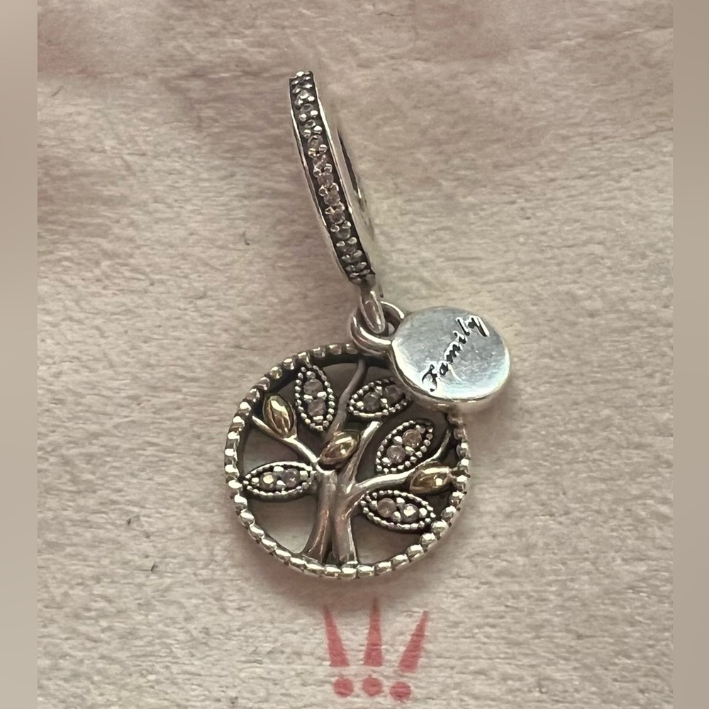 PANDORA Sparkling Family Tree Charm Silver & 14k gold TWO TONE charm AUTHENTIC!